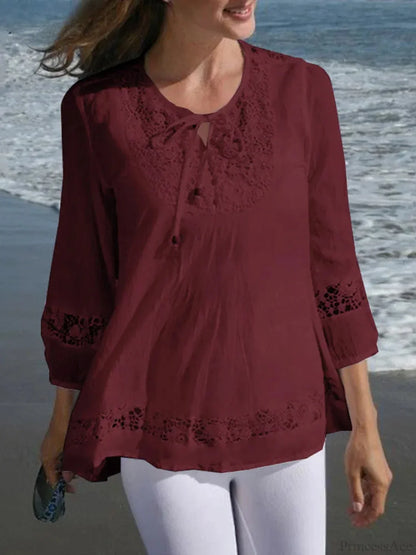 Lace Crochet Casual Patchwork Blouse