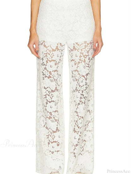 Lace Floral Loose Wide Leg See-Through Mesh Pant