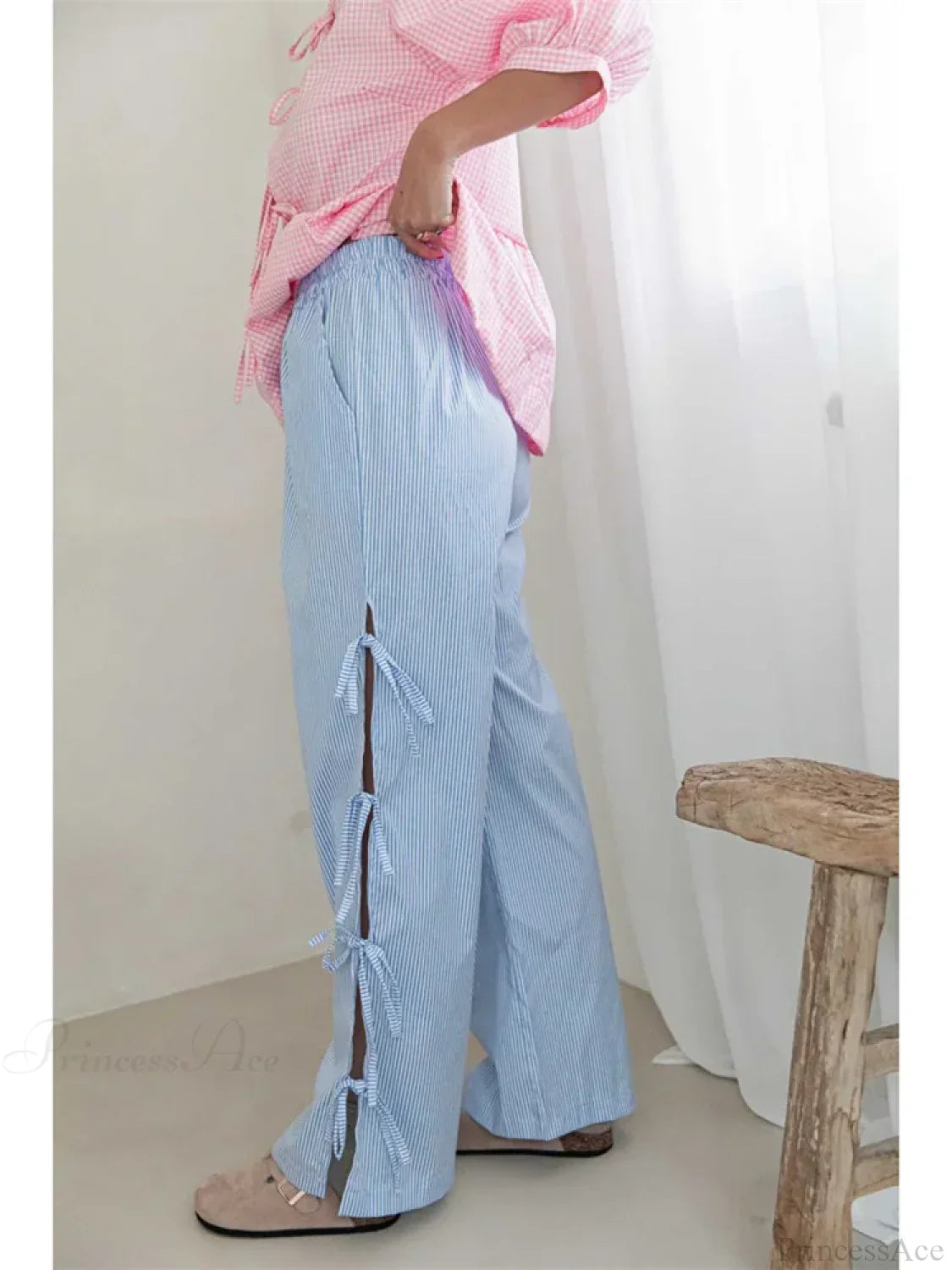 Lace Floral See-Through Elastic Waist Wide Leg Pant