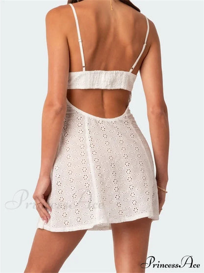 Lace Floral Spaghetti Strap V neck Mini Dress
