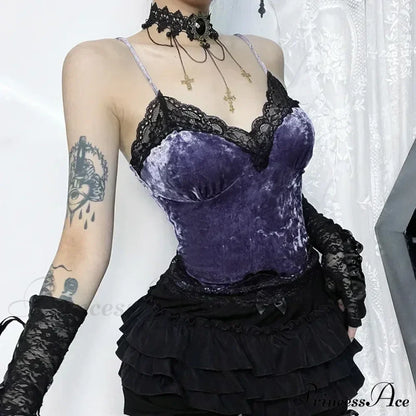 Lace Gothic Aesthetic Velvet Grunge Punk Bodycon V-neck Elegant Classic Crop Top