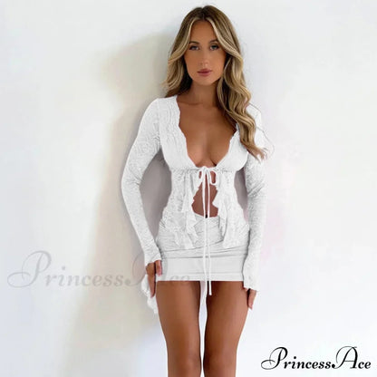 Lace Gown and Irregular Skirt Set