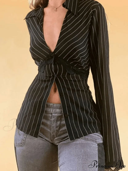 Lace Paneled Long Trendy Sleeve Blouse