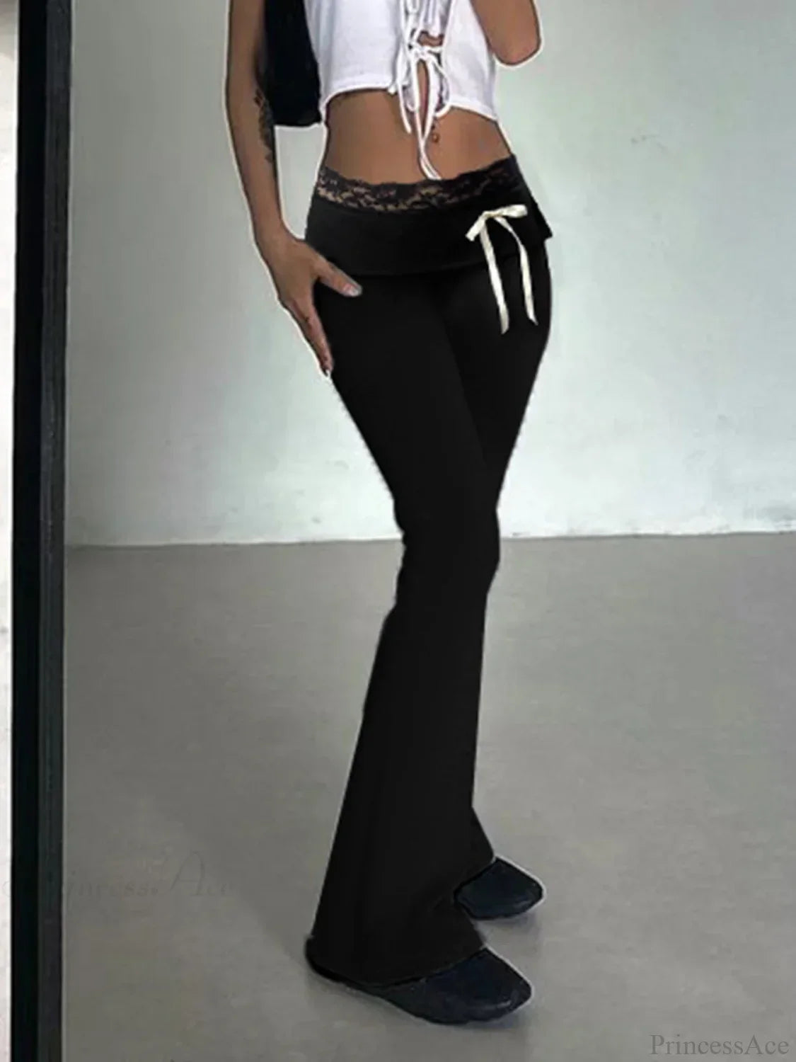 Lace Patchwork Bow Straight Y2K Fashion Pant