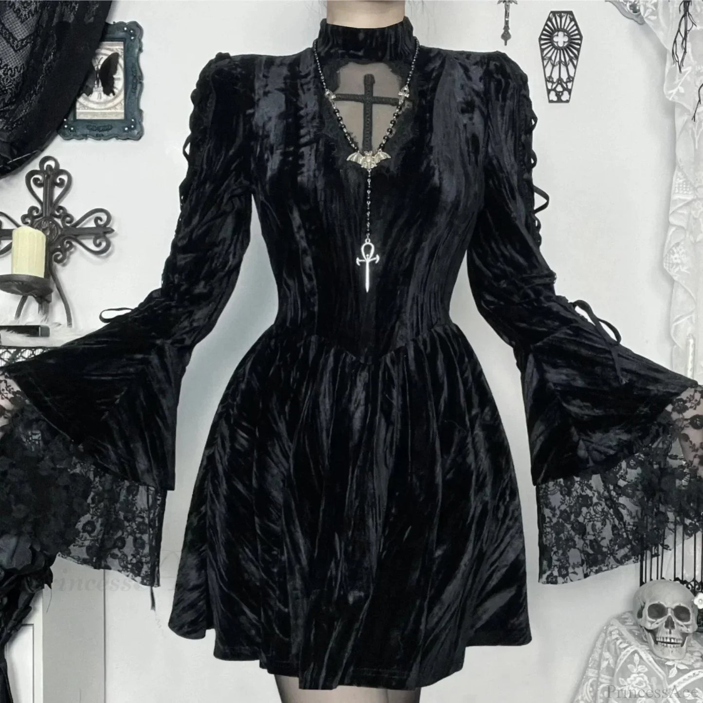 Lace Patchwork Flare Mini Dress