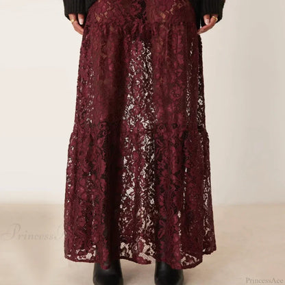 Lace Sheer A-Line Vintage Floral See-Through Skirt