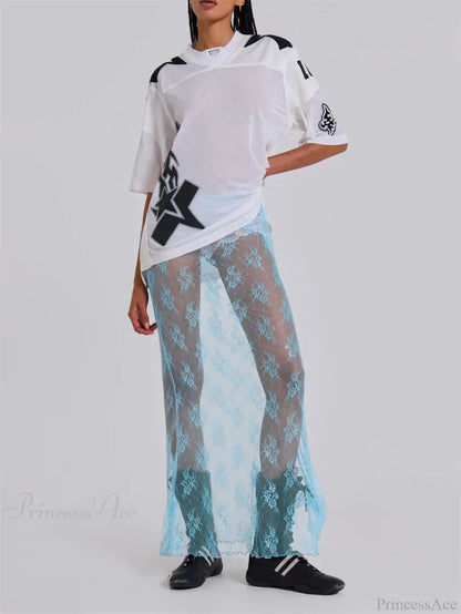 Lace Sheer Maxi Split Sexy See Through Cover Up Beach Skirt