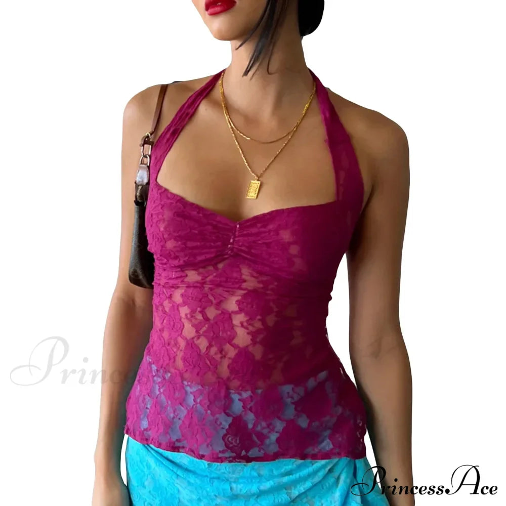 Lace Solid Chic Basic Casual Slim Fit Summer Stylish Elegant Crop Top