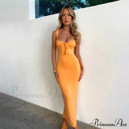 Lace Spliced Backless Elegant Tie Front Gown Slit Summer Vestidos Midi Dress