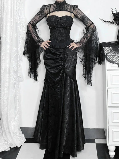 Lace Splicing Asymmetric Skirt