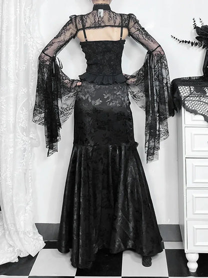 Lace Splicing Asymmetric Skirt