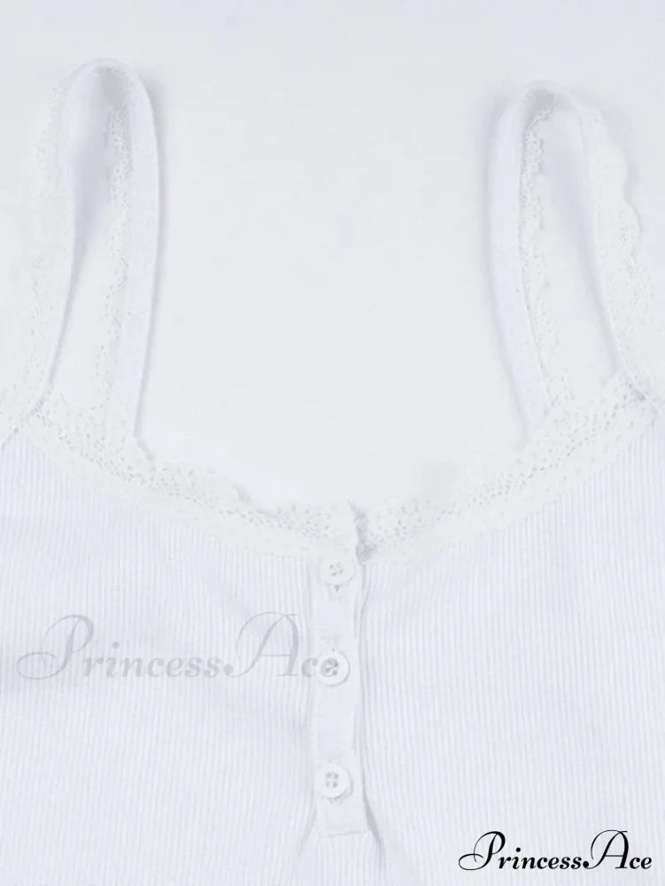 Lace Trim Button Trendy Up Cami Top