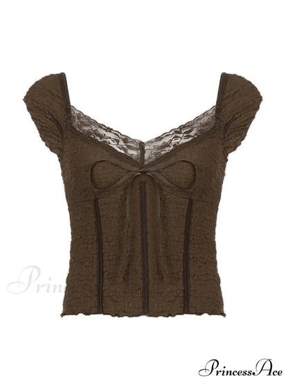 Lace Trim Graceful Buttoned Crop Top