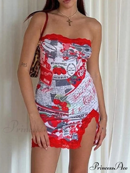 Lace Trim Split Trendy Open Back Mini Dress