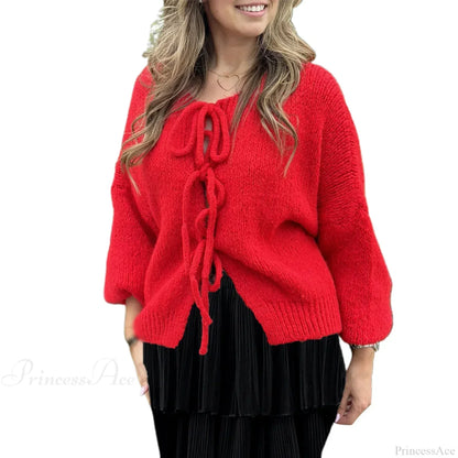 Lace-Up Hollow Out Patchwork Cardigan