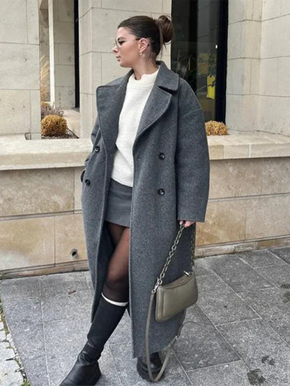 Lace-Up Mao Collar Big Lapel Overcoat