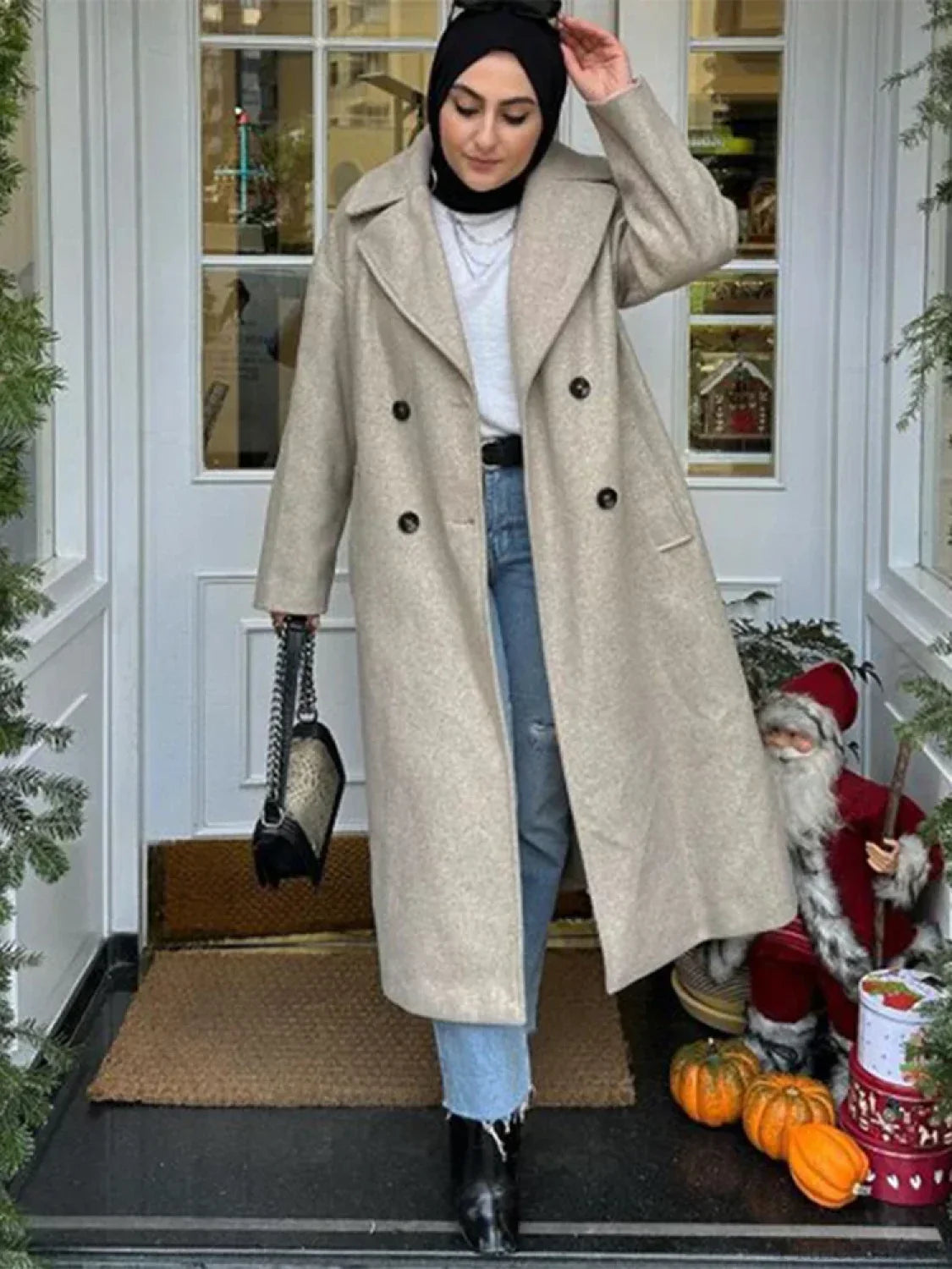 Lace-Up Mao Collar Big Lapel Overcoat