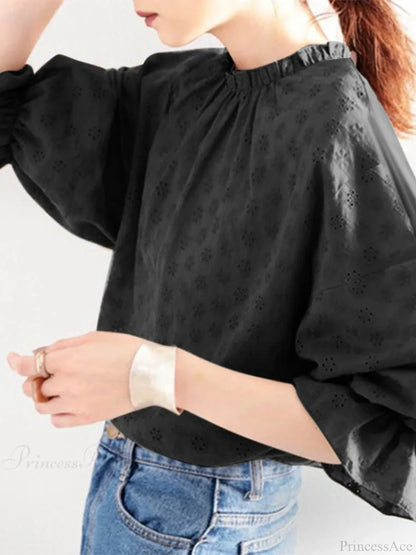 Lacing Pleating Lantern Sleeve Blouse Vintage Blouse