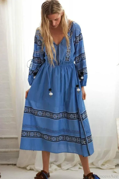Lantern Long Sleeve Lace Maxi Boho Dress