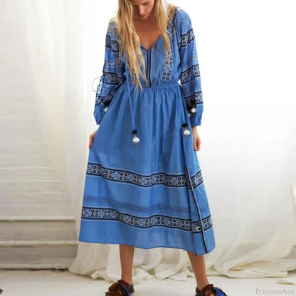 Lantern Long Sleeve Lace Maxi Boho Dress