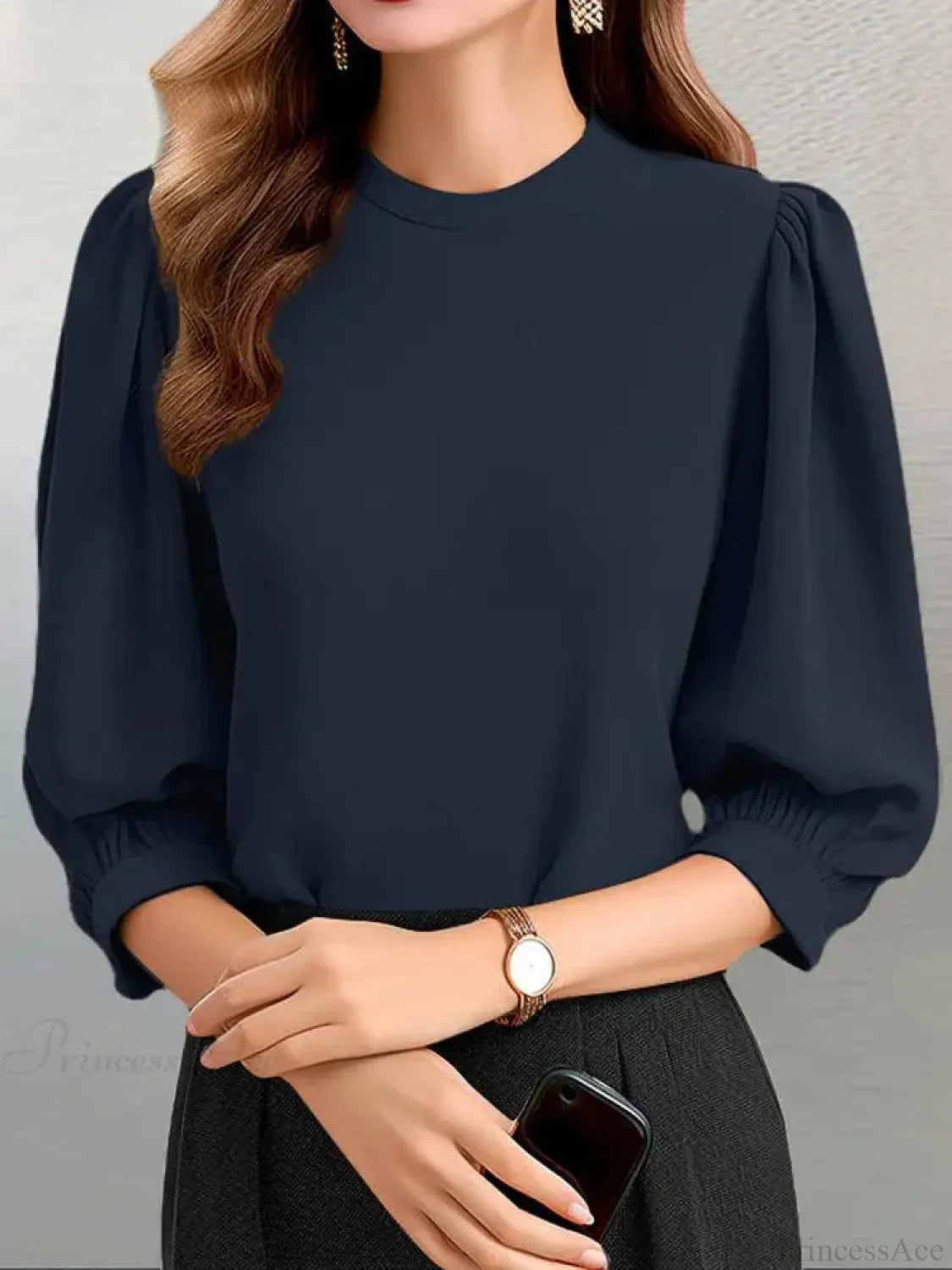Lantern Sleeve O-neck Casual Party Tunic Blouse