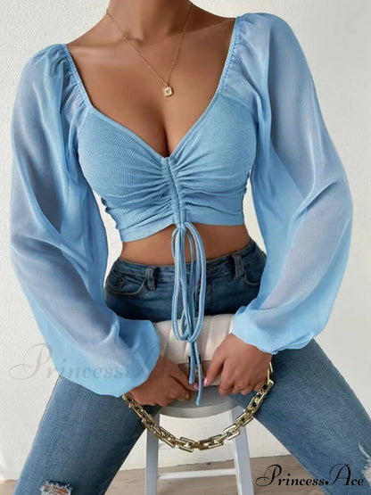 Lantern Sleeve V-Neck Fashion Blouses