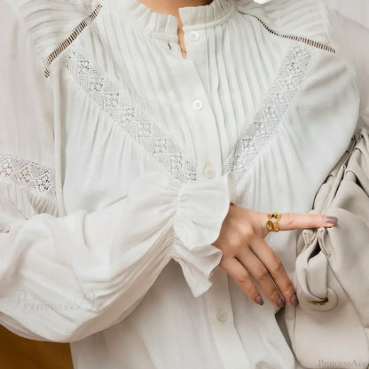 Lantern Sleeve White Lace Party Cotton Boho Blouse