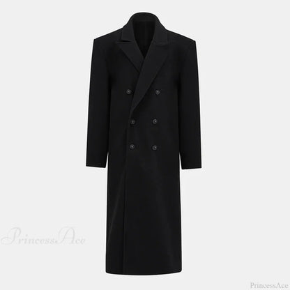 Lapel Woolen Double-Breasted Shoulder Pad Overcoat