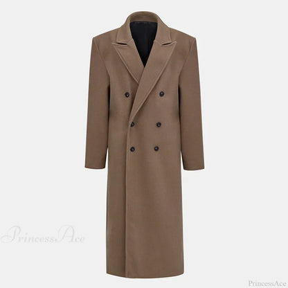 Lapel Woolen Double-Breasted Shoulder Pad Overcoat