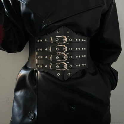 Large Gothic Ebony Leather Punk Corset Belt