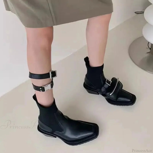 Lavish Block Heel Gothic Ankle Boot