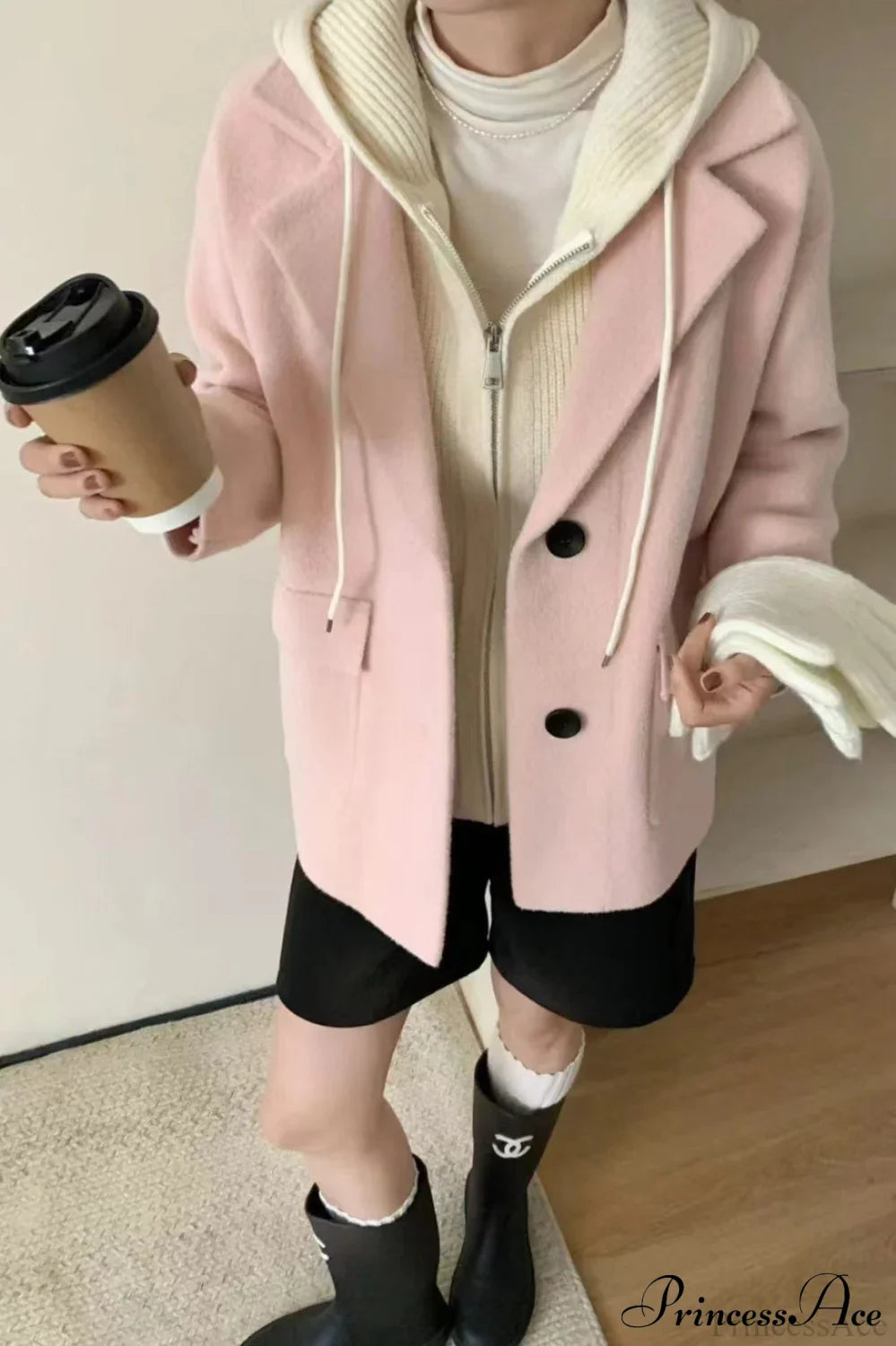 Layered-Look Wool Blend Loose Slim-Fit Knit Cardigan Coat