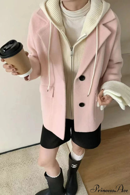 Layered-Look Wool Blend Loose Slim-Fit Knit Cardigan Coat