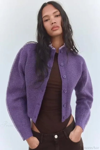 Lazy Loose High Collar Long Sleeve Cardigan