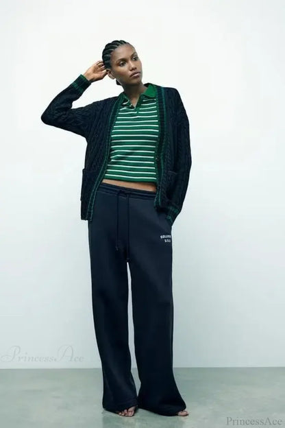 Lazy Style Contrasting V-neck Cardigan