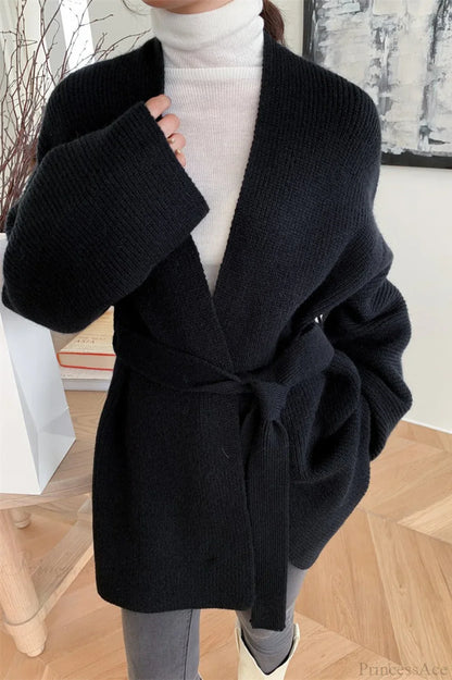 Lazy-Style Oversized Belted Knit Cardigan