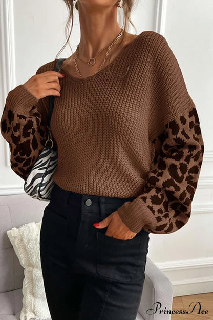 Leopard Patchwork Pullover Sweater