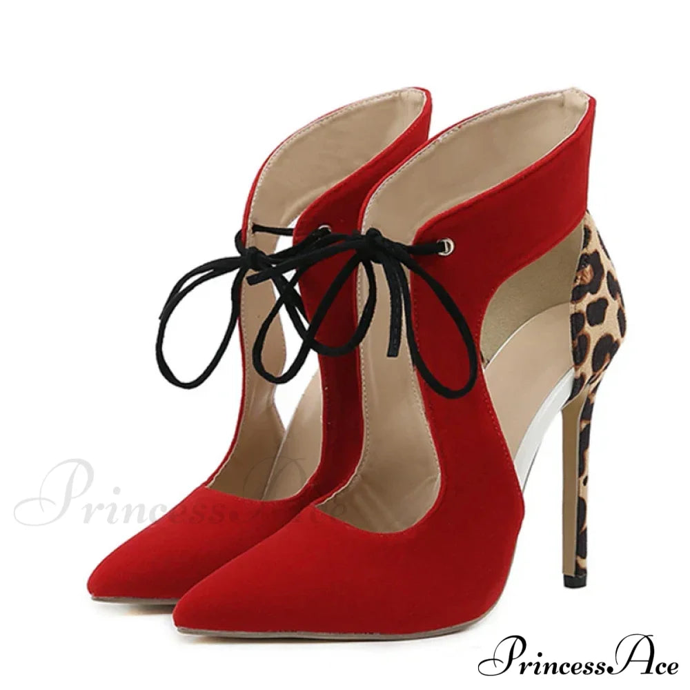 Leopard Print Cross-Tied High Heel Sandals - Pointed Toe Wedding Shoes