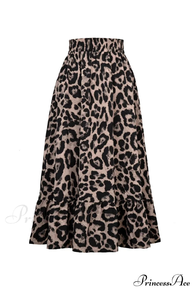 Leopard Print Pleated High Waist Skirt