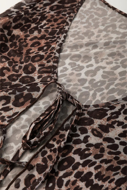 Leopard Print Tie Front Chiffon Long Sleeve Blouse