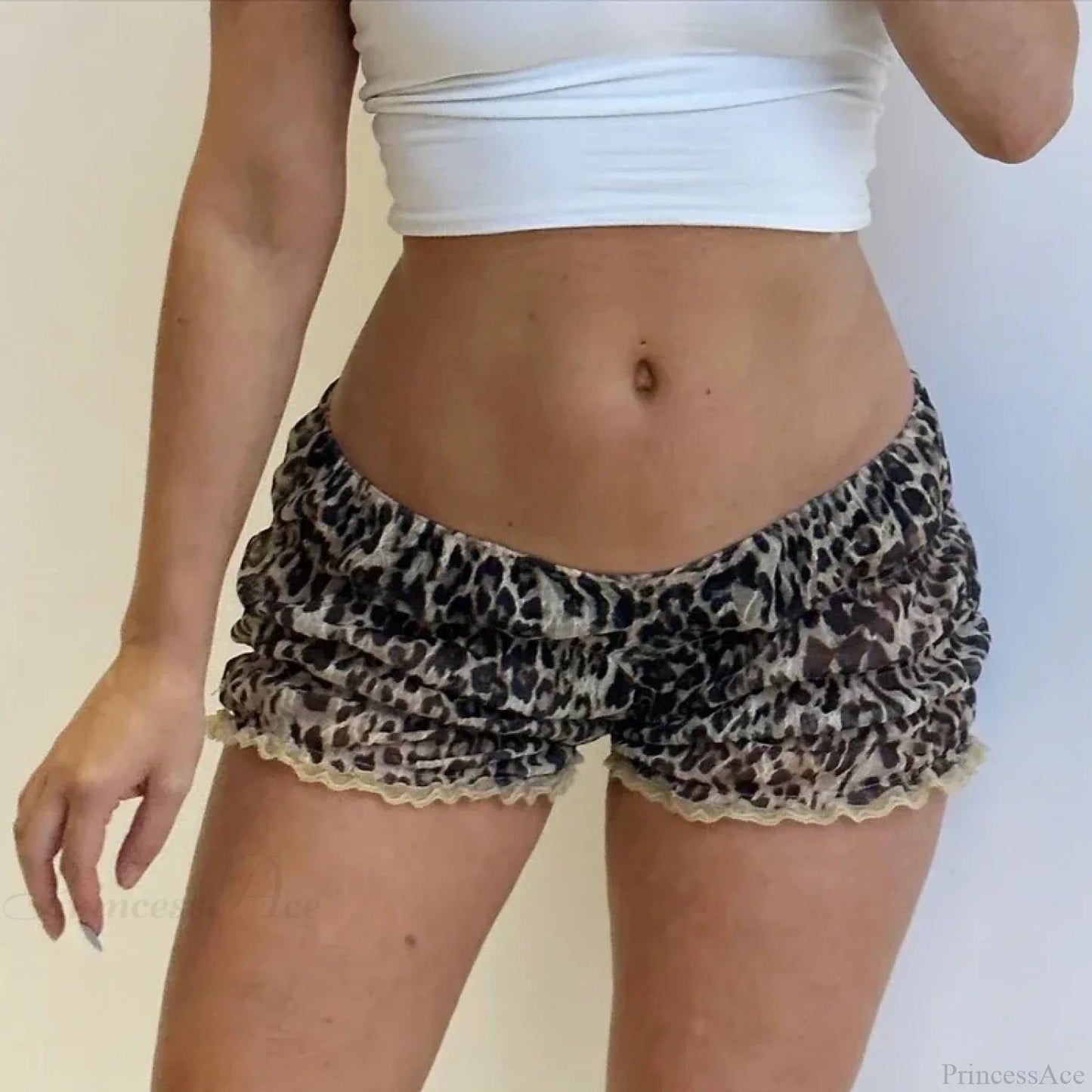 Leopard Ruffle Lace Trim Short