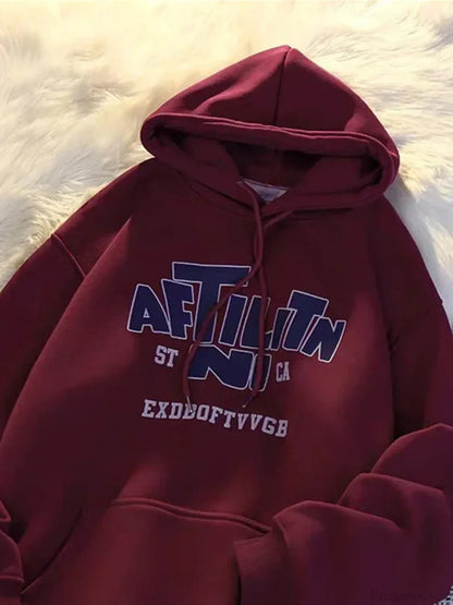 Letter Print Cotton Hoodie