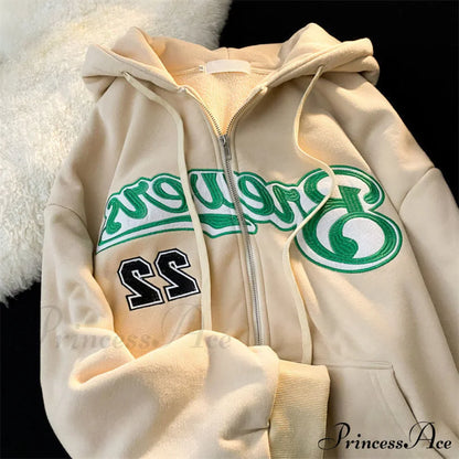 Letter Print Vintage Zip Up Oversize Jacket