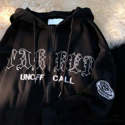 Letter Print Vintage Zip Up Oversize Jacket