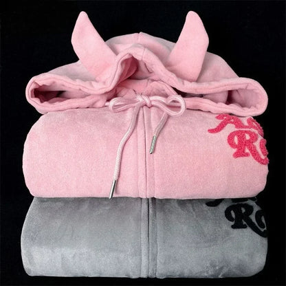 Letter Print Vintage Zipper Hoodie