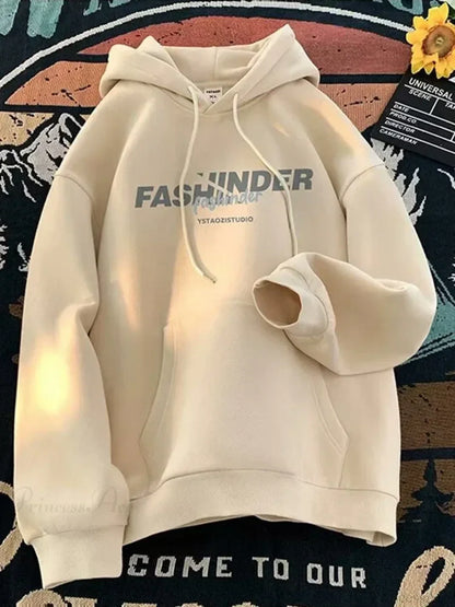 Letter Printed Winter Fleece Hoodie