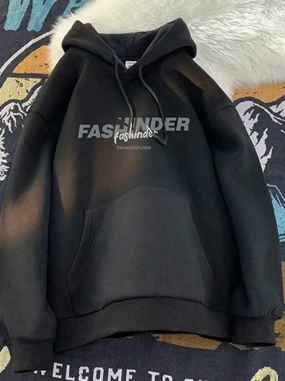 Letter Printed Winter Fleece Hoodie