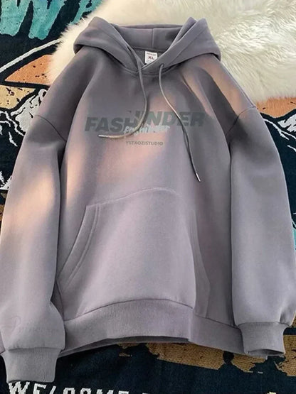 Letter Printed Winter Fleece Hoodie