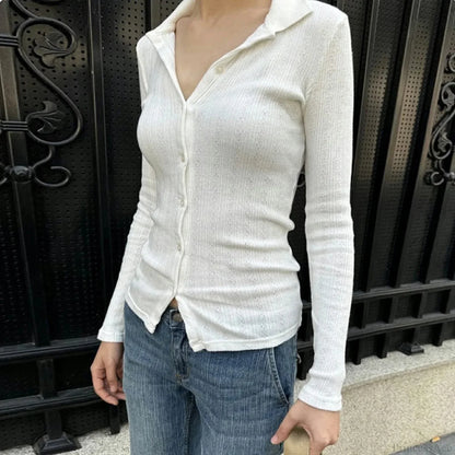 Lightweight Knitted Cardigan Solid Color Button-down Knit Top