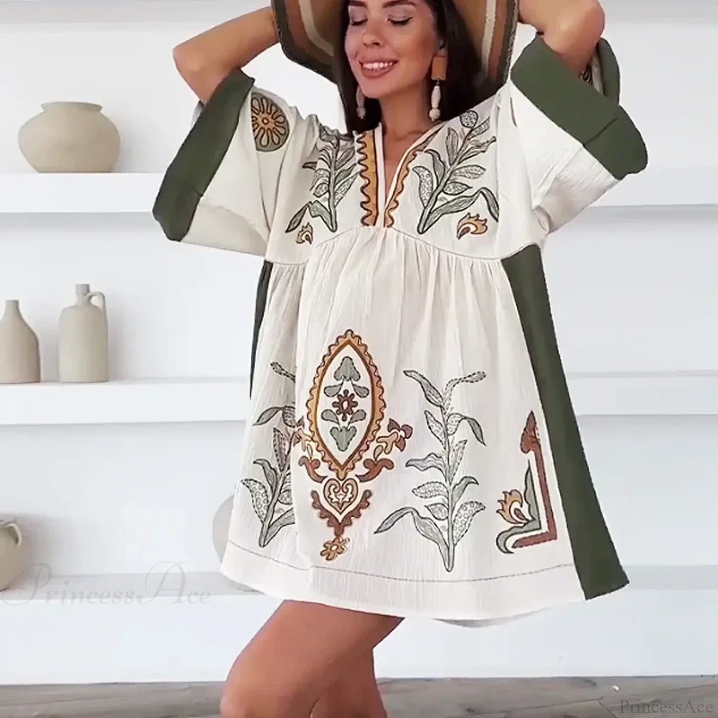 Linen Cotton Floral Boho Dress